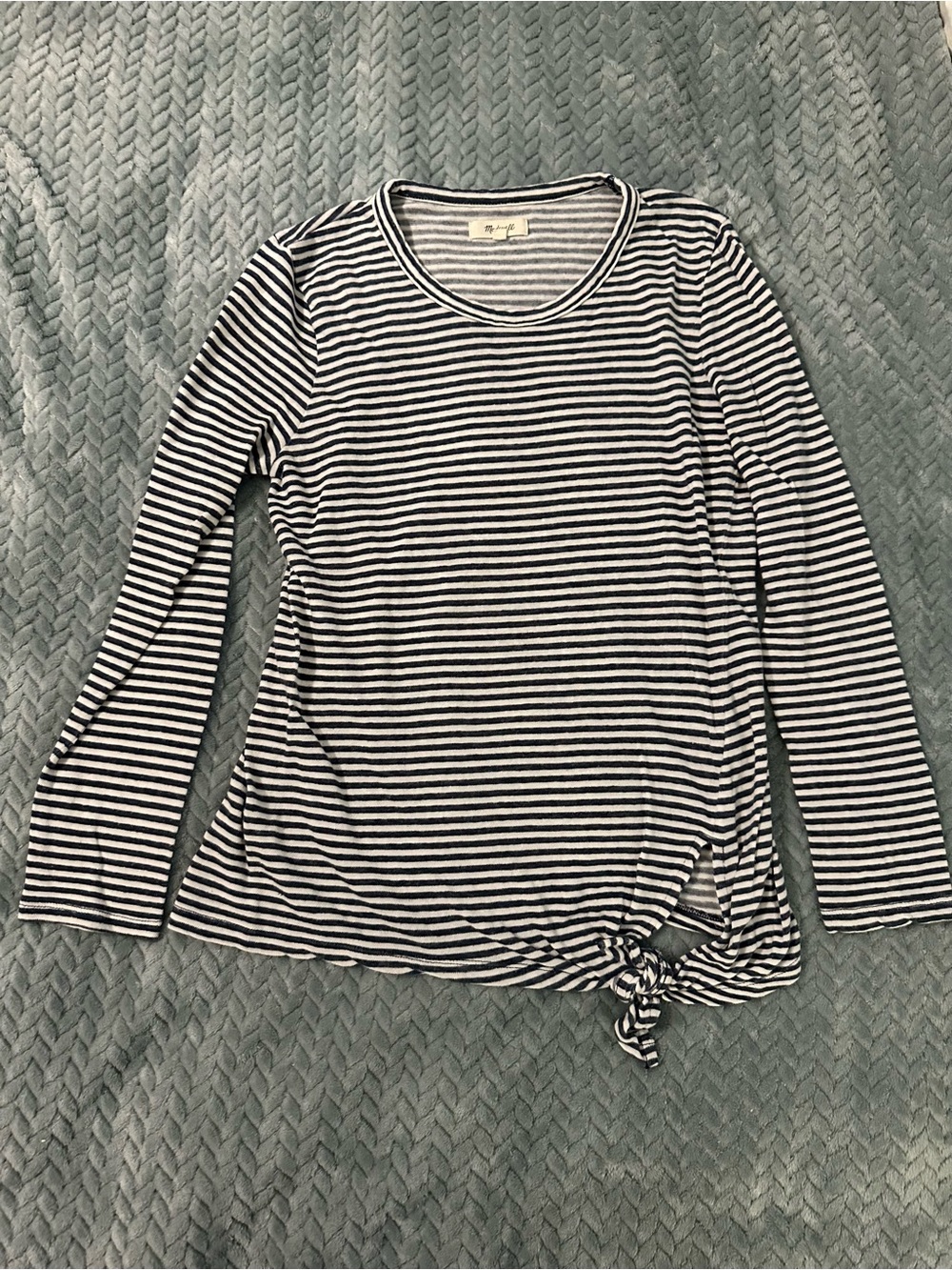 Madewell Dark Grey & White Striped Long-Sleeve Tie-Front Tee